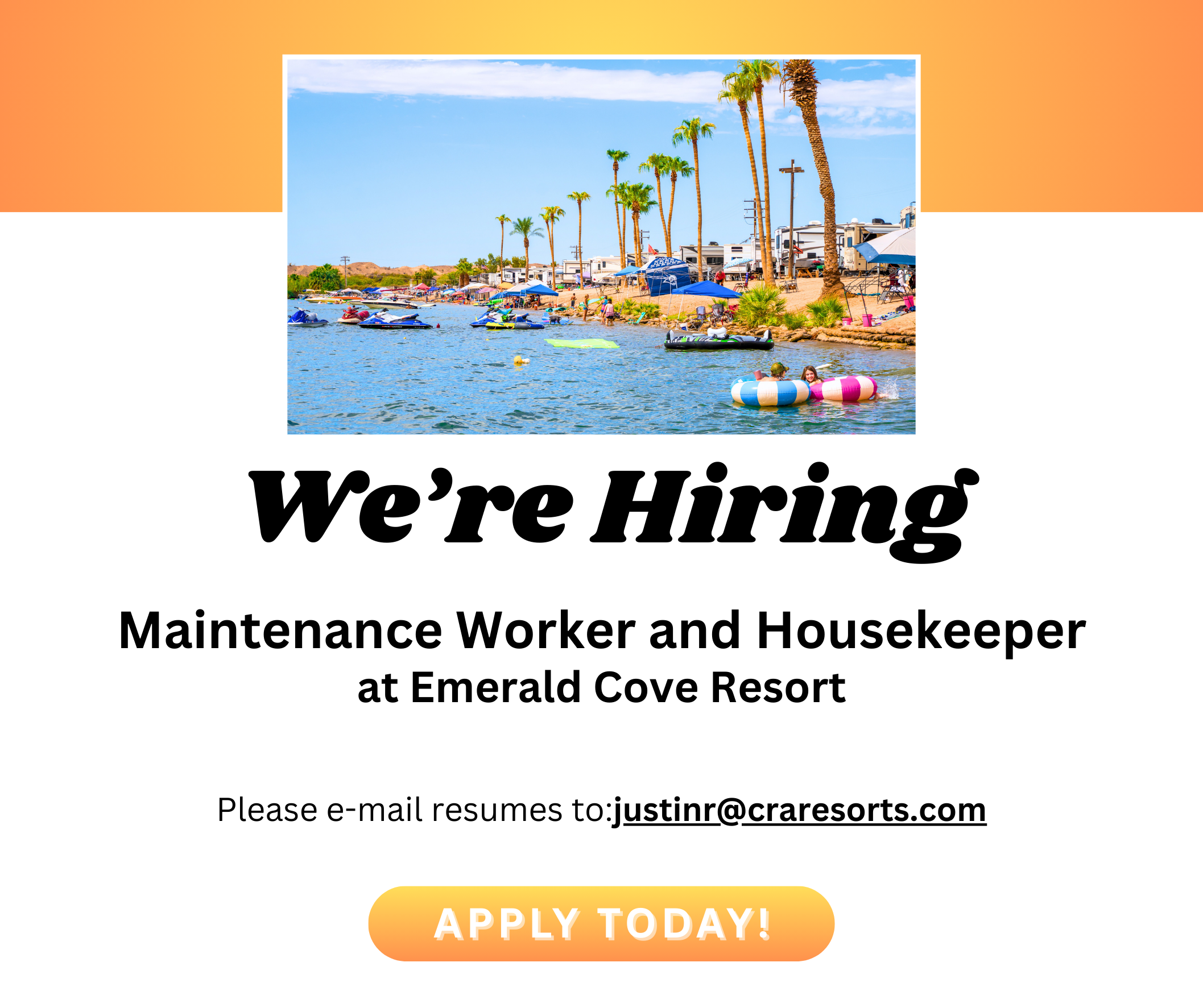 Now Hiring Maintenance and Housekeeper at Emerald Cove Resort